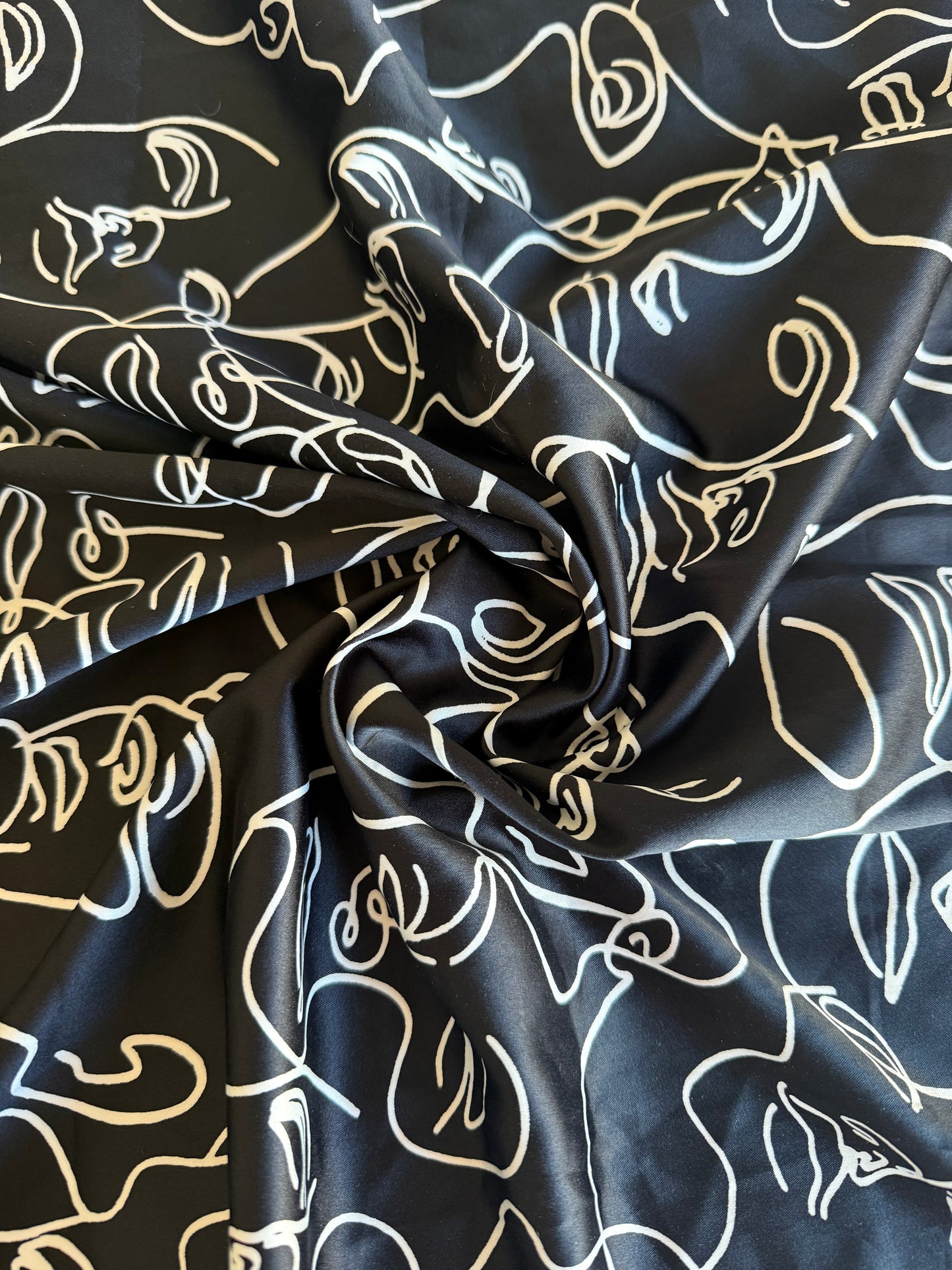 Face Print Satin Stretch Fabric