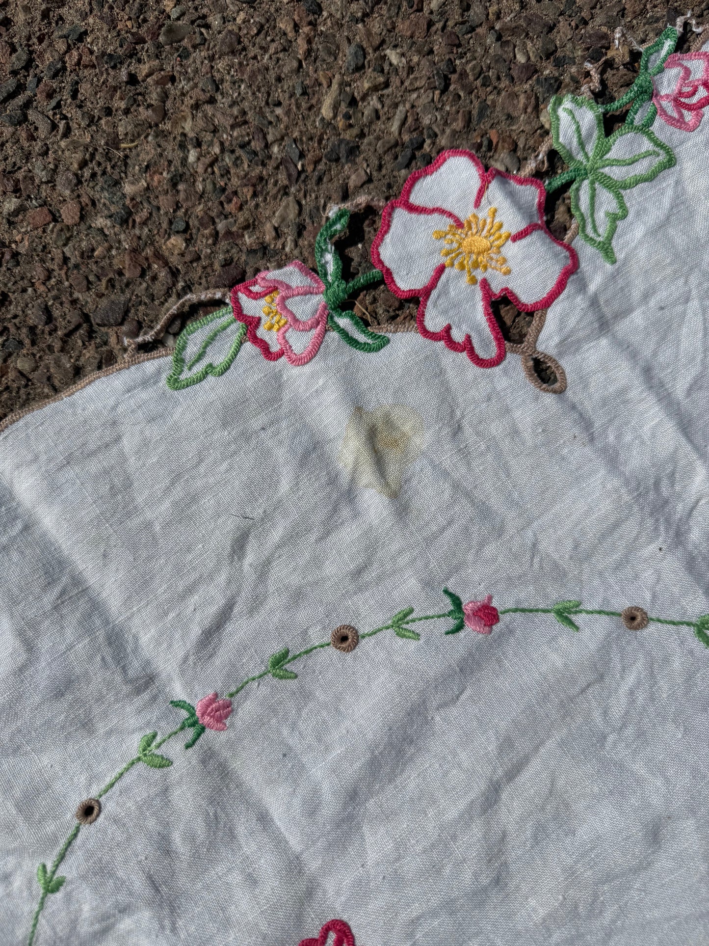 Vintage Floral Embroidered Table Cloth
