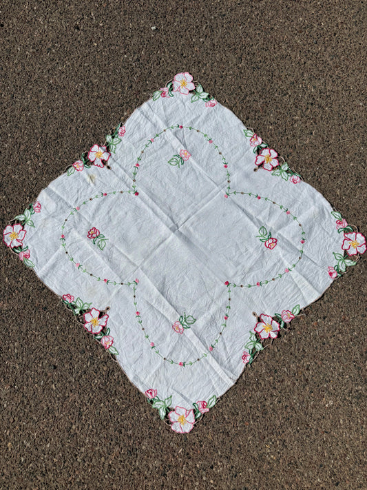 Vintage Floral Embroidered Table Cloth
