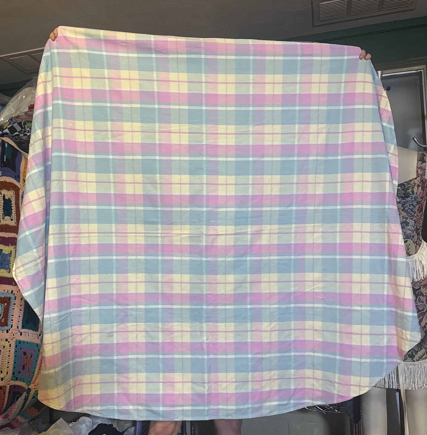 Vintage Pastel Plaid Tablecloth