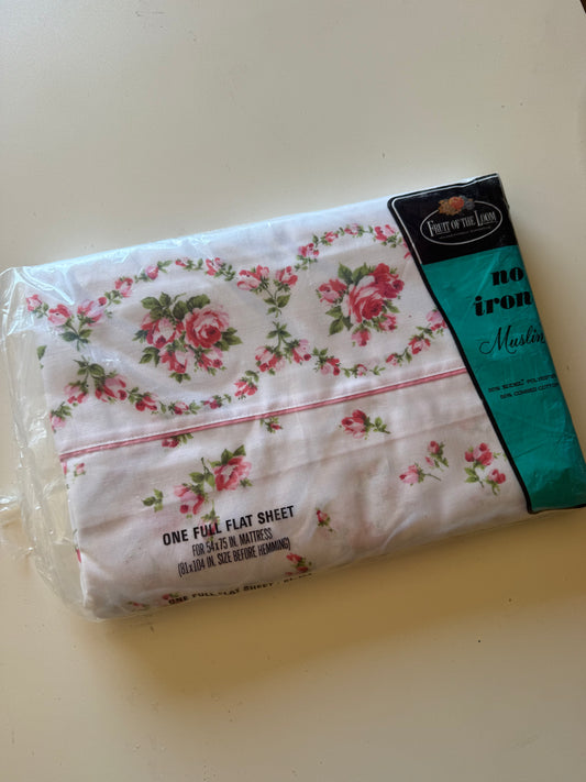 Vintage Fruit of the Loom Floral Flat Sheet