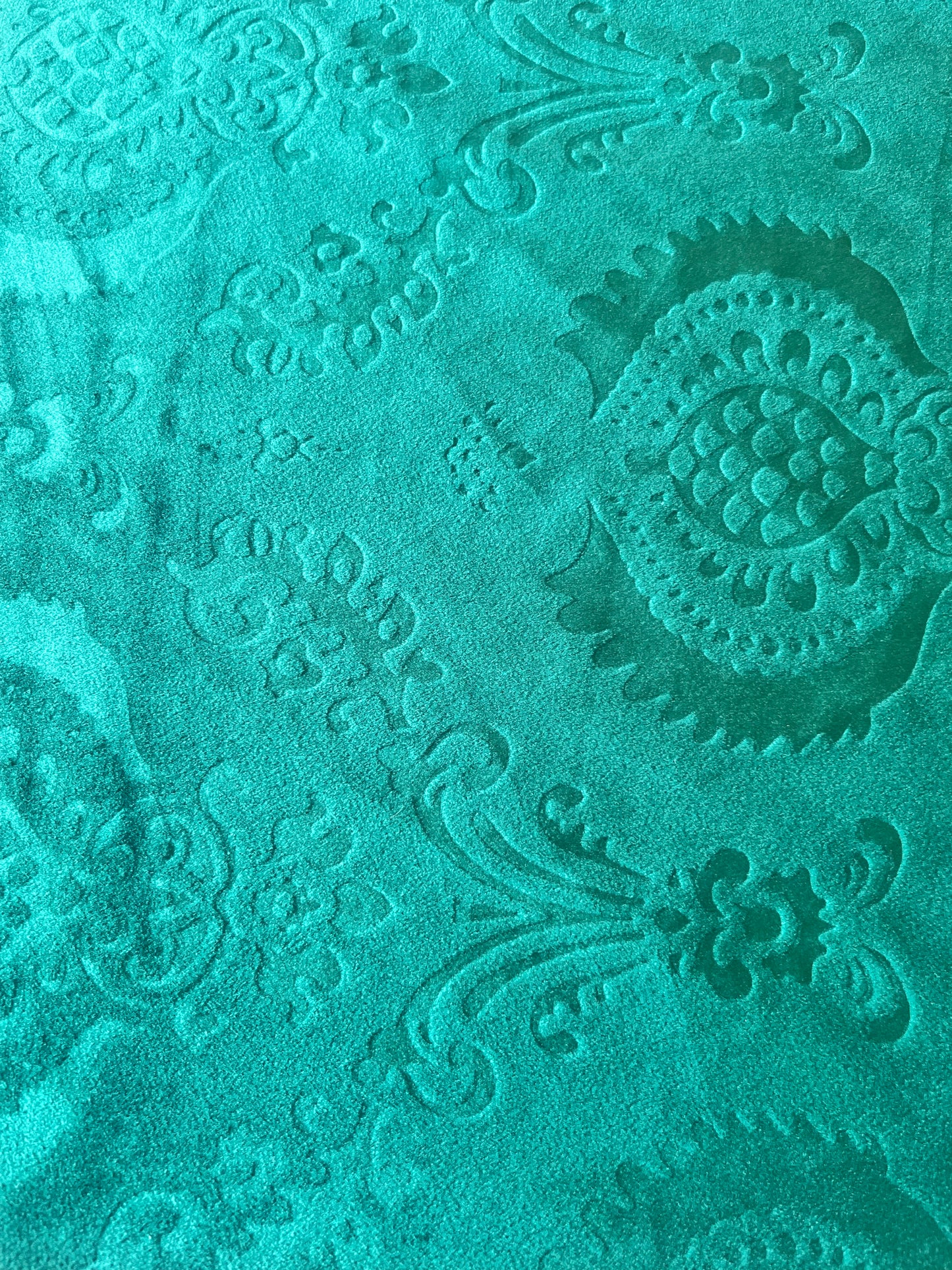 Teal velvet embossed fabric