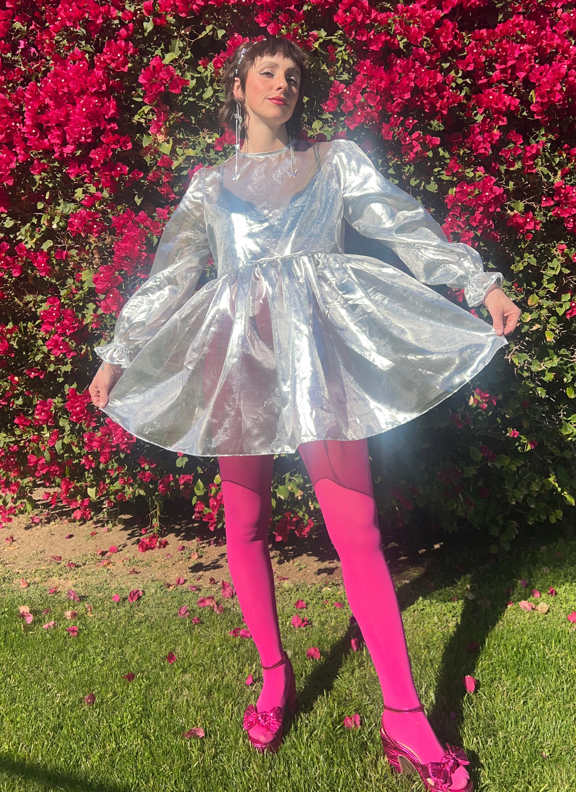 silver dress with tights silver sequin dress with black tights